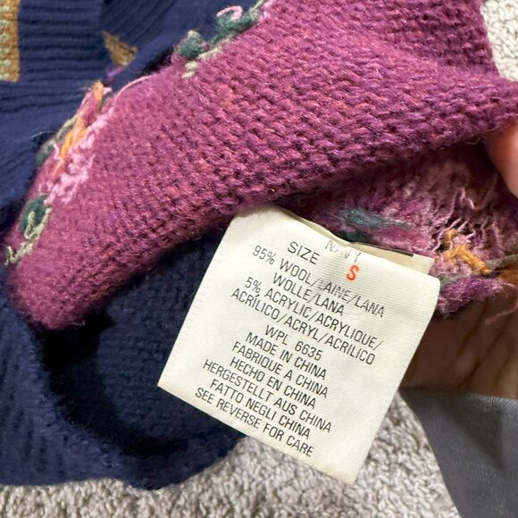 Vintage Woolrich Floral Colorblock Wool Sweater Grandma Cottagecore Cozy Old S - Picture 2 of 9